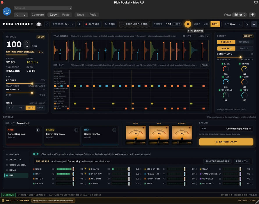 Yurt Rock Pick Pocket - Audio to MIDI Drum Plug-In
